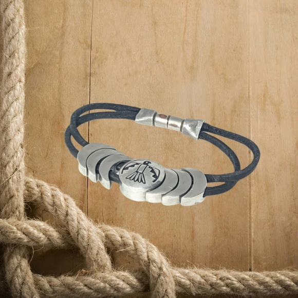 Jewelry - .Leather Magnetic Bracelet Thunderbird Protector
